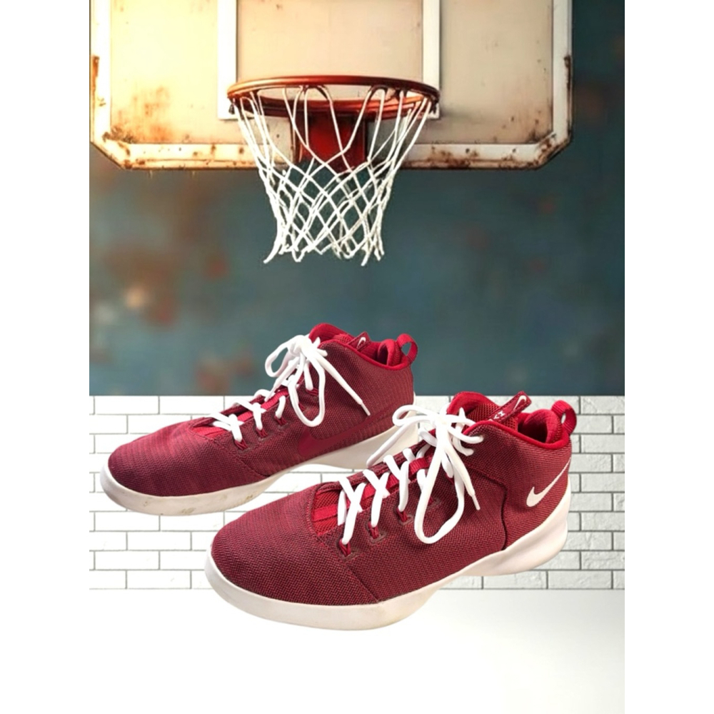 Nike Hyp3rfresh Red and White Gym Sneakers Mid Top Basketball Shoes Men Size 9.5
